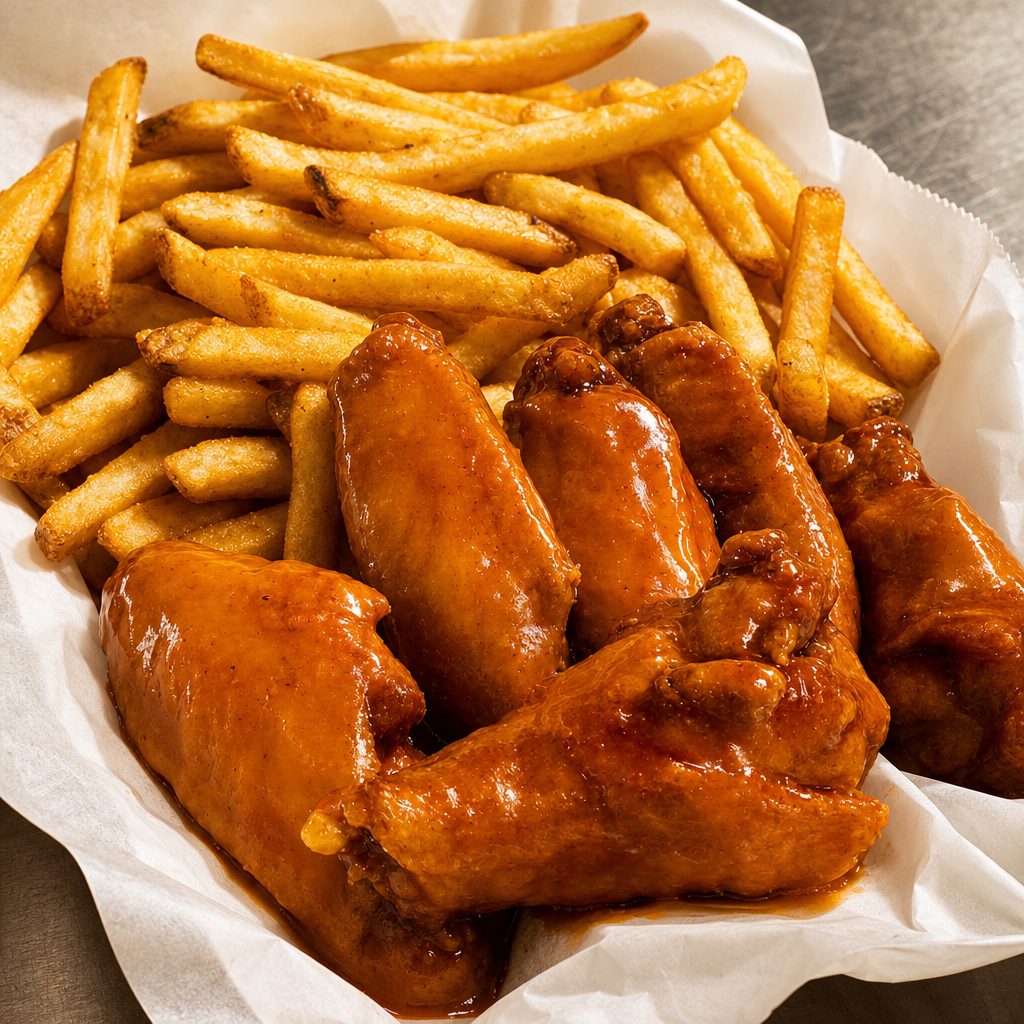 6 Buffalo/Honey BBQ 1/2 Wings.