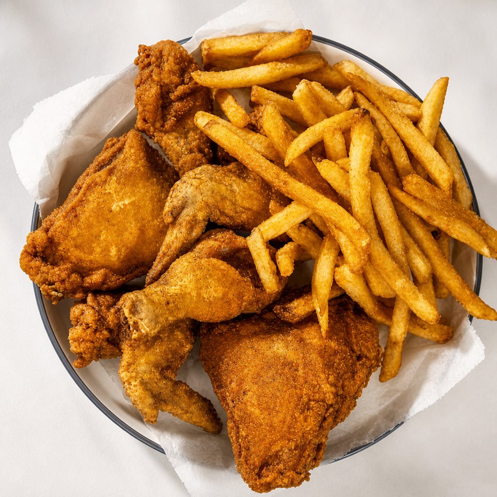 4 Pcs Chicken Mix (Legs, Thighs, & Wings) & Fries.