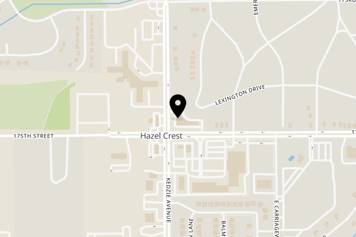 Map showing the location of Sharks Fish & Chicken Hazel Crest on South Suburbs, 17455 Kedzie Ave in Hazel Crest