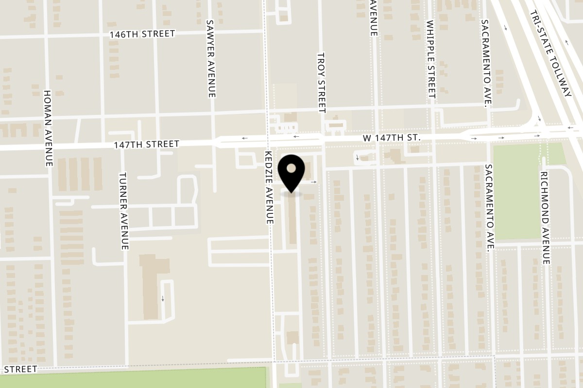 Map showing the location of Sharks Fish & Chicken Posen on 14727 Kedzie Ave in Posen